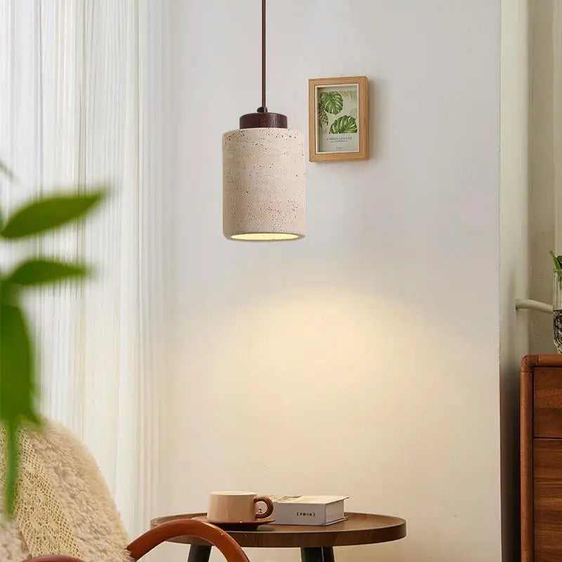 Natural Travertine Pendant Light – Wabi Sabi Stone Hanging Lamp – Japandi Modern Ceiling Light – Minimalist Designer Kitchen & Dining Room Lighting