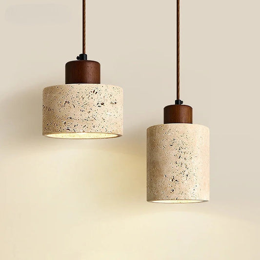 Natural Travertine Pendant Light – Wabi Sabi Stone Hanging Lamp – Japandi Modern Ceiling Light – Minimalist Designer Kitchen & Dining Room Lighting