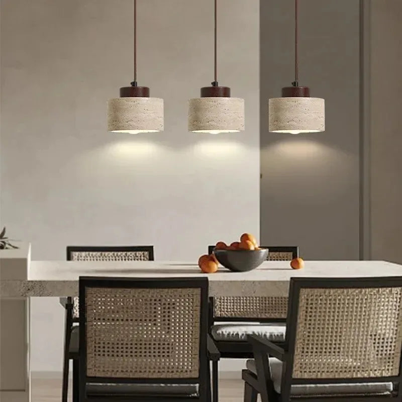 Natural Travertine Pendant Light – Wabi Sabi Stone Hanging Lamp – Japandi Modern Ceiling Light – Minimalist Designer Kitchen & Dining Room Lighting