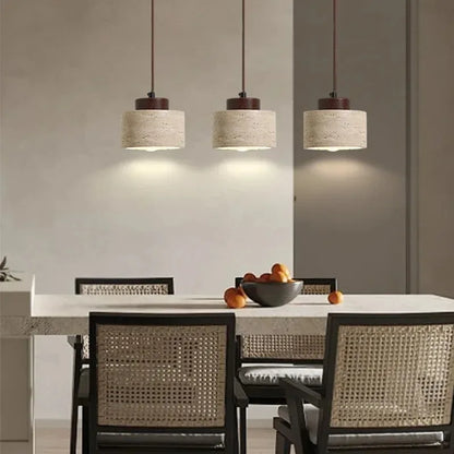 Natural Travertine Pendant Light – Wabi Sabi Stone Hanging Lamp – Japandi Modern Ceiling Light – Minimalist Designer Kitchen & Dining Room Lighting